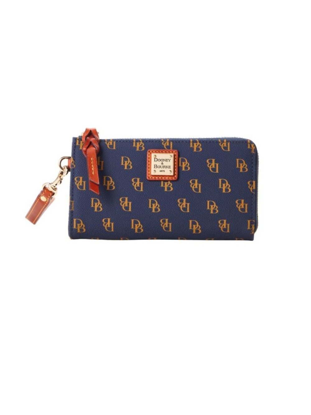 Dooney & Bourke Gretta Folded Zip Wristlet Wallet Signature Monogram Print Navy